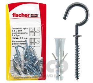 Immagine di TASSELLO NYLON S C/1 K Ø6   MM 30  PZ8 OCCHIOLO APERT.BLISTER FISCHER 03616178