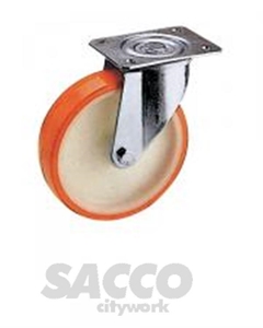 Immagine di RUOTA PU/NYLON ARANCIO Ø150 KG220 PIASTRA GIR. BOCCOLA ZN 90/NP 00992497